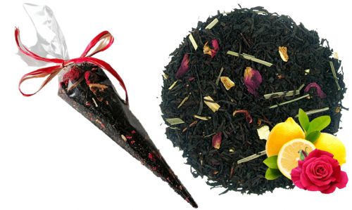 EARL GREY CYTRYNOWO - RÓŻANY  - herbata czarna w rożku na prezent, rożek z herbatą