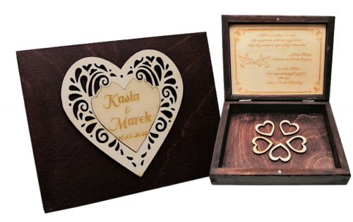 Pamiątka Drewniane Pudełko na Pieniądze Ślub Serce