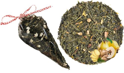SENCHA IMBIR i PIGWA ~ herbata zielona w rożku, rożek z herbatą
